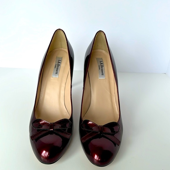 LK Bennett London Women’s Patent Leather Burgundy High Heels Size 7.5 - Picture 3 of 6